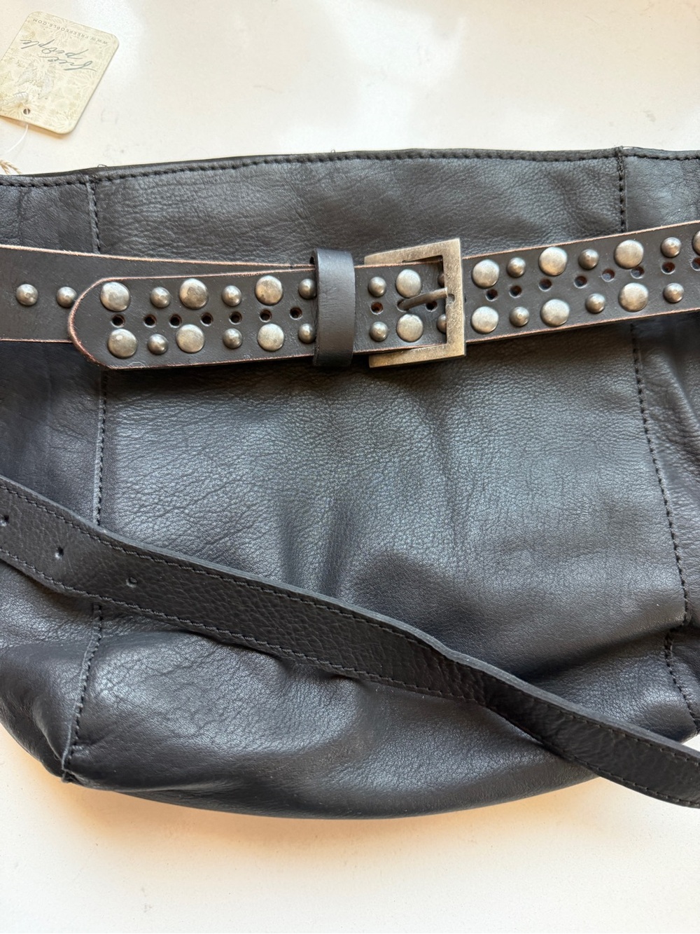 BRAND NEW- Free People Black Studded Leather Shoulder Bag - Picture 6 of 16